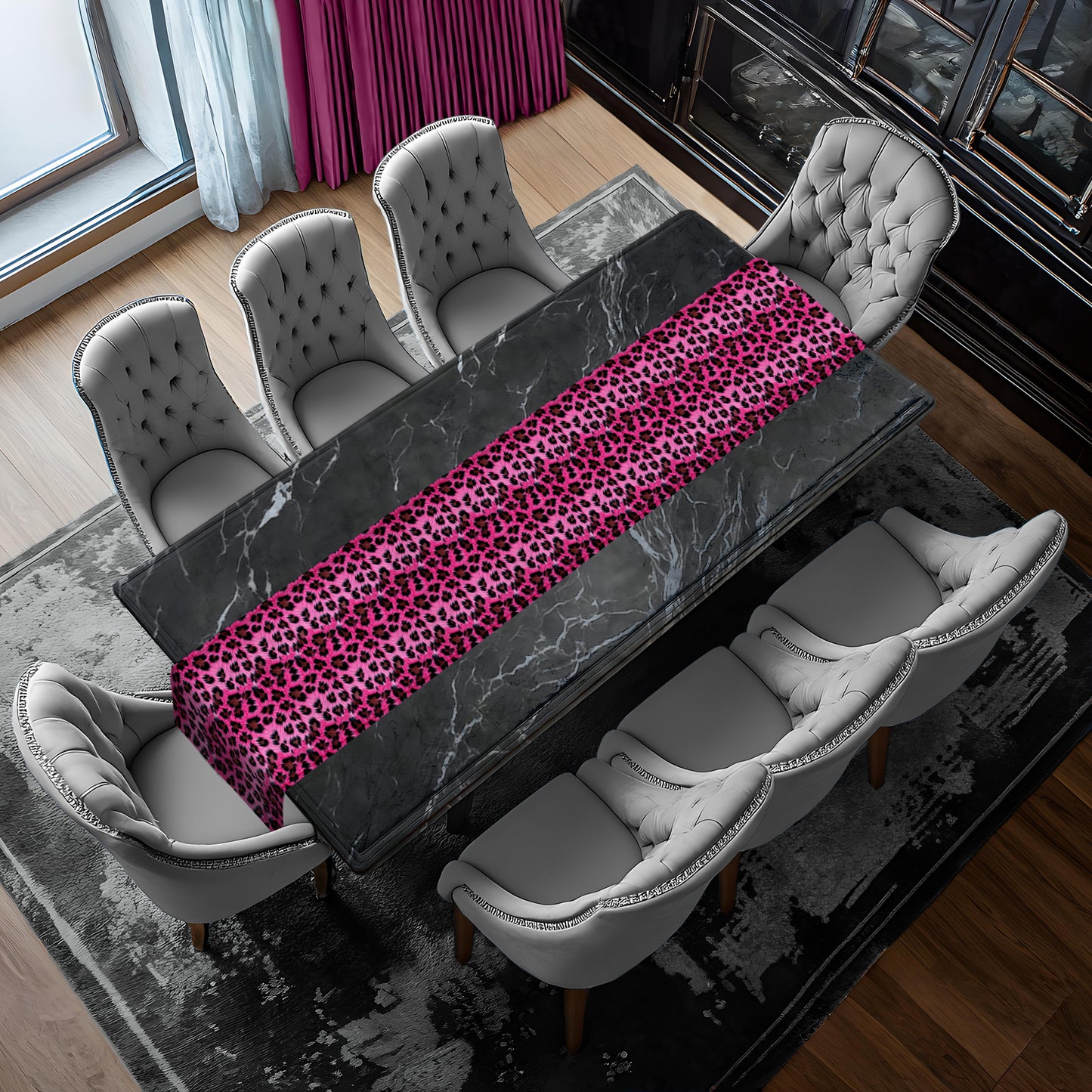 Pink Leopard Fur Table Runner