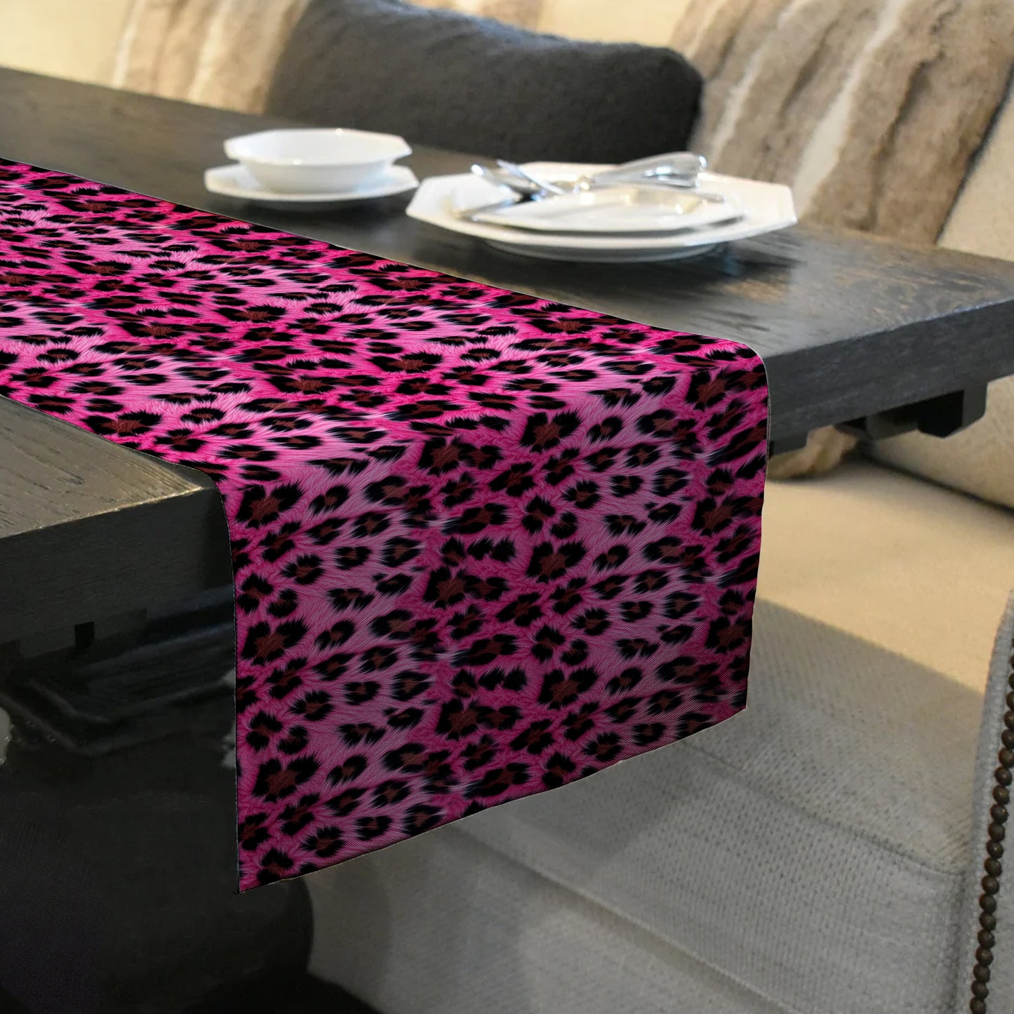 Pink Leopard Fur Table Runner