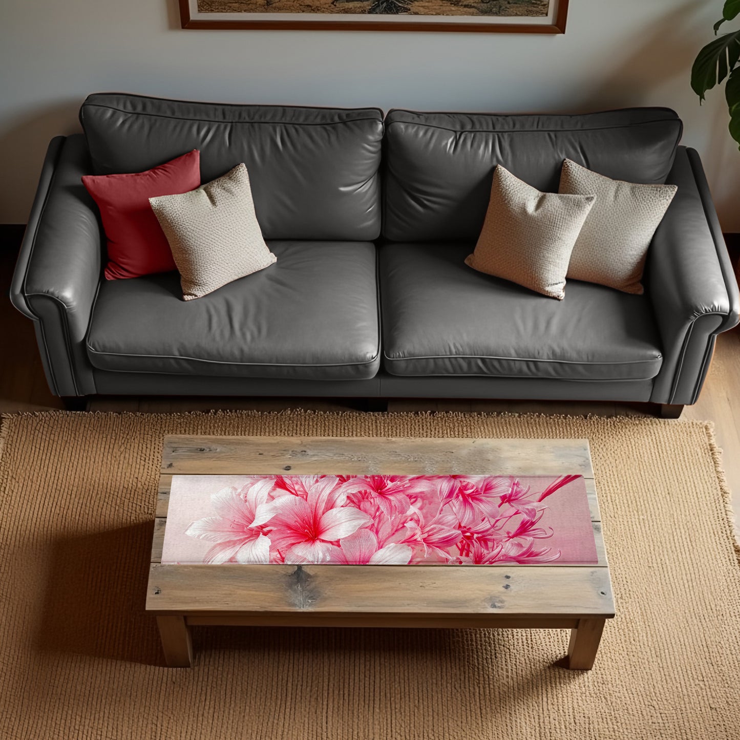 Pink Lilies 160cm Table Runner