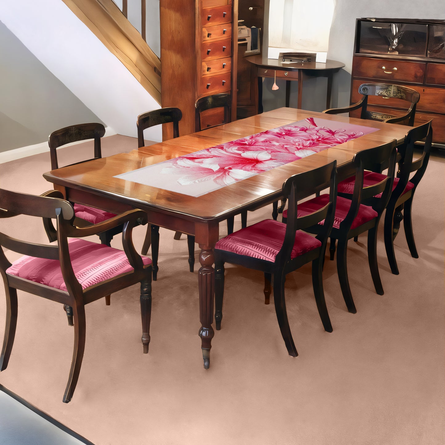 Pink Lilies 160cm Table Runner