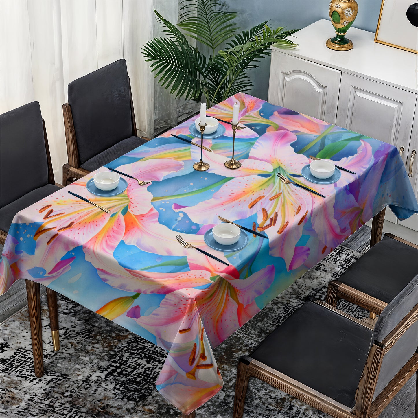 Pink Lilies Rectangle Tablecloth