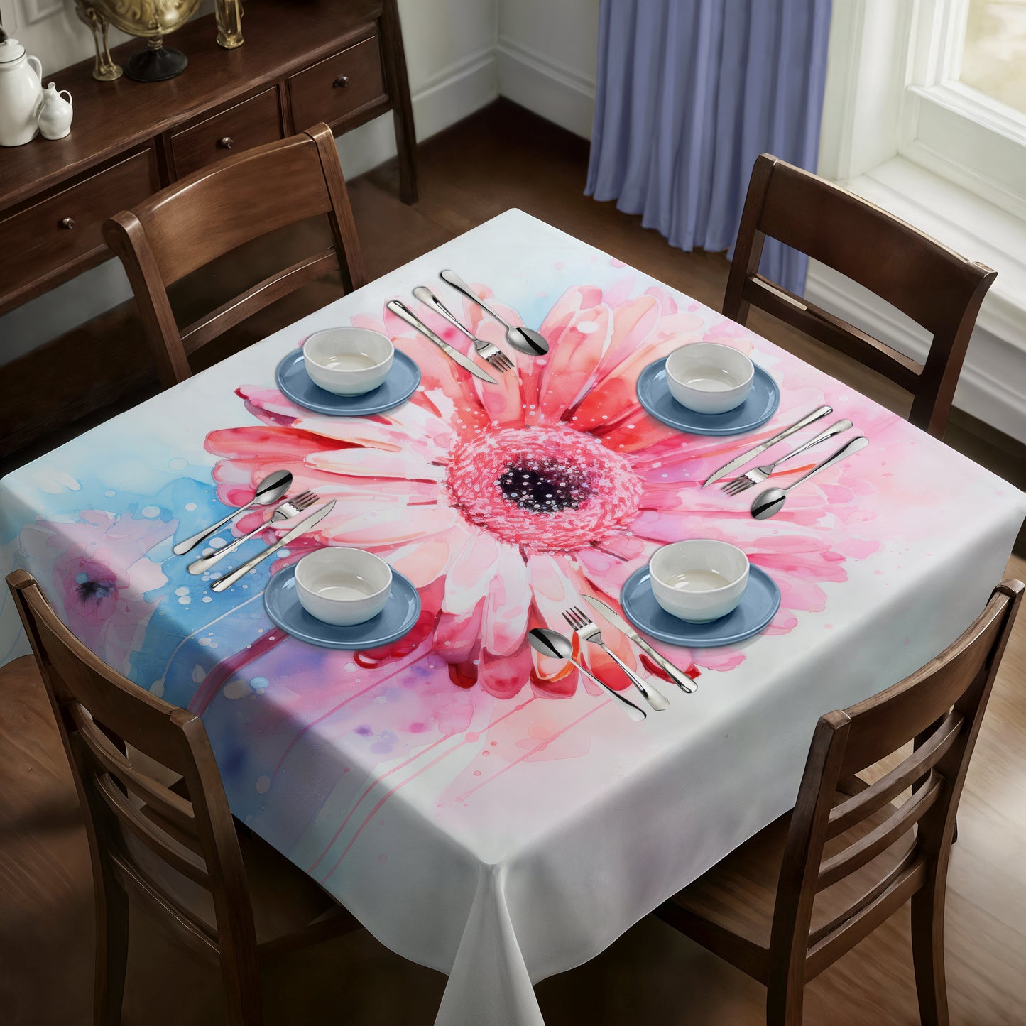 Pink Painted Gerbera Square Tablecloth