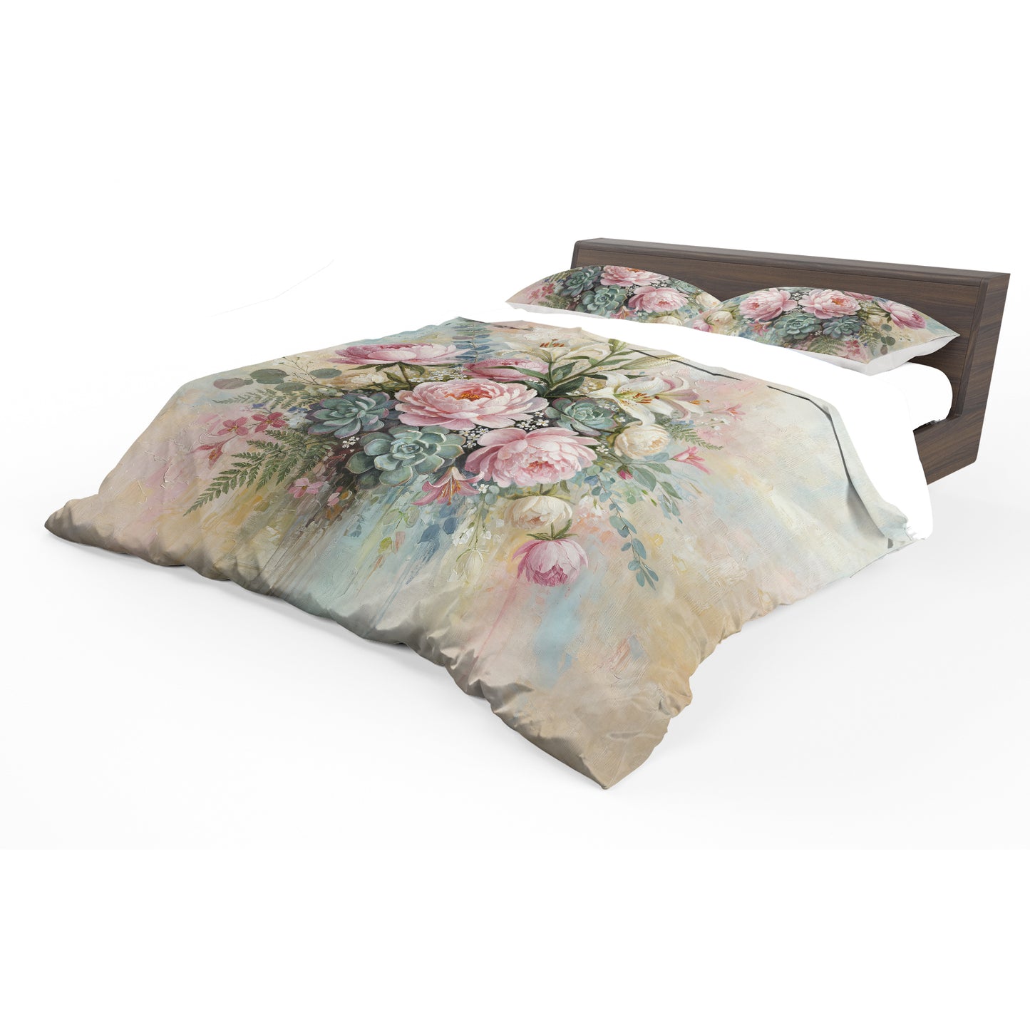 Pink Painted Peony & Succulents Duvet Cover Set