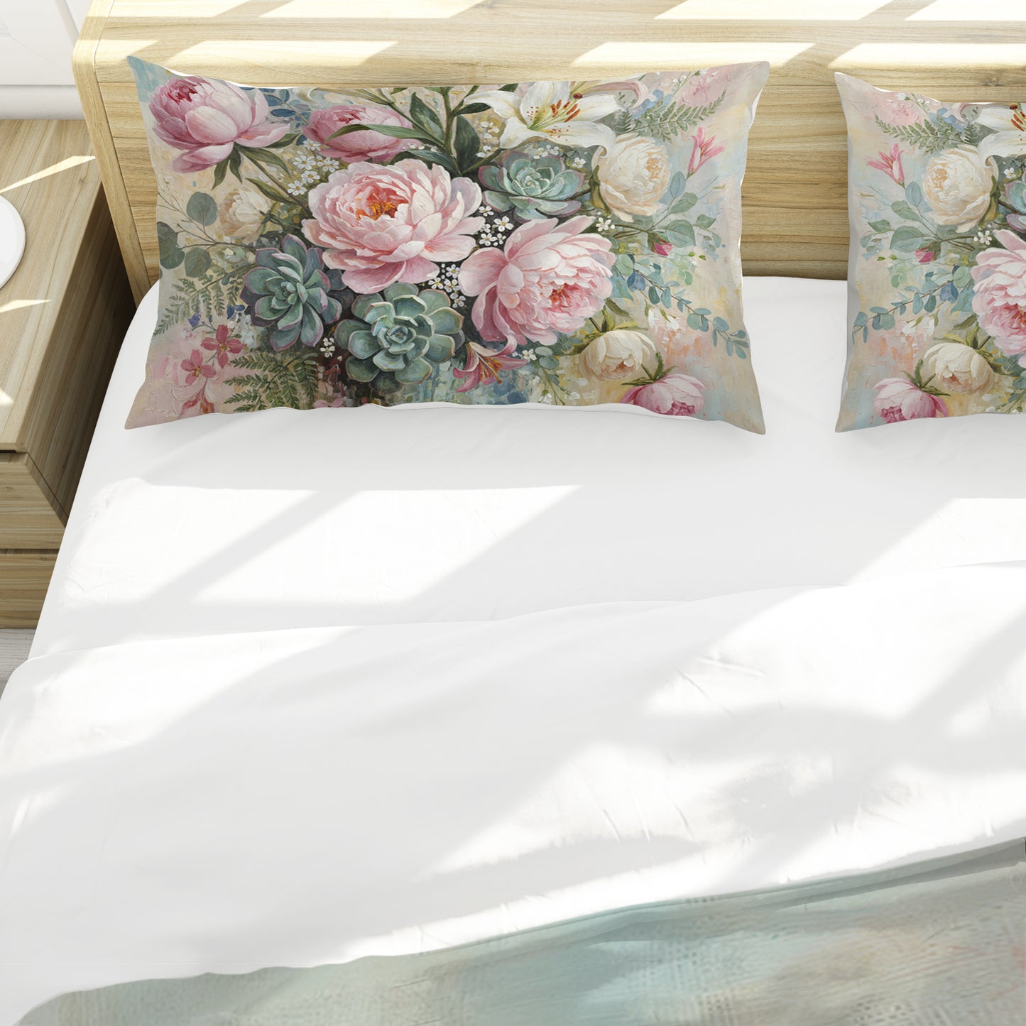 Pink Painted Peony & Succulents Duvet Cover Set