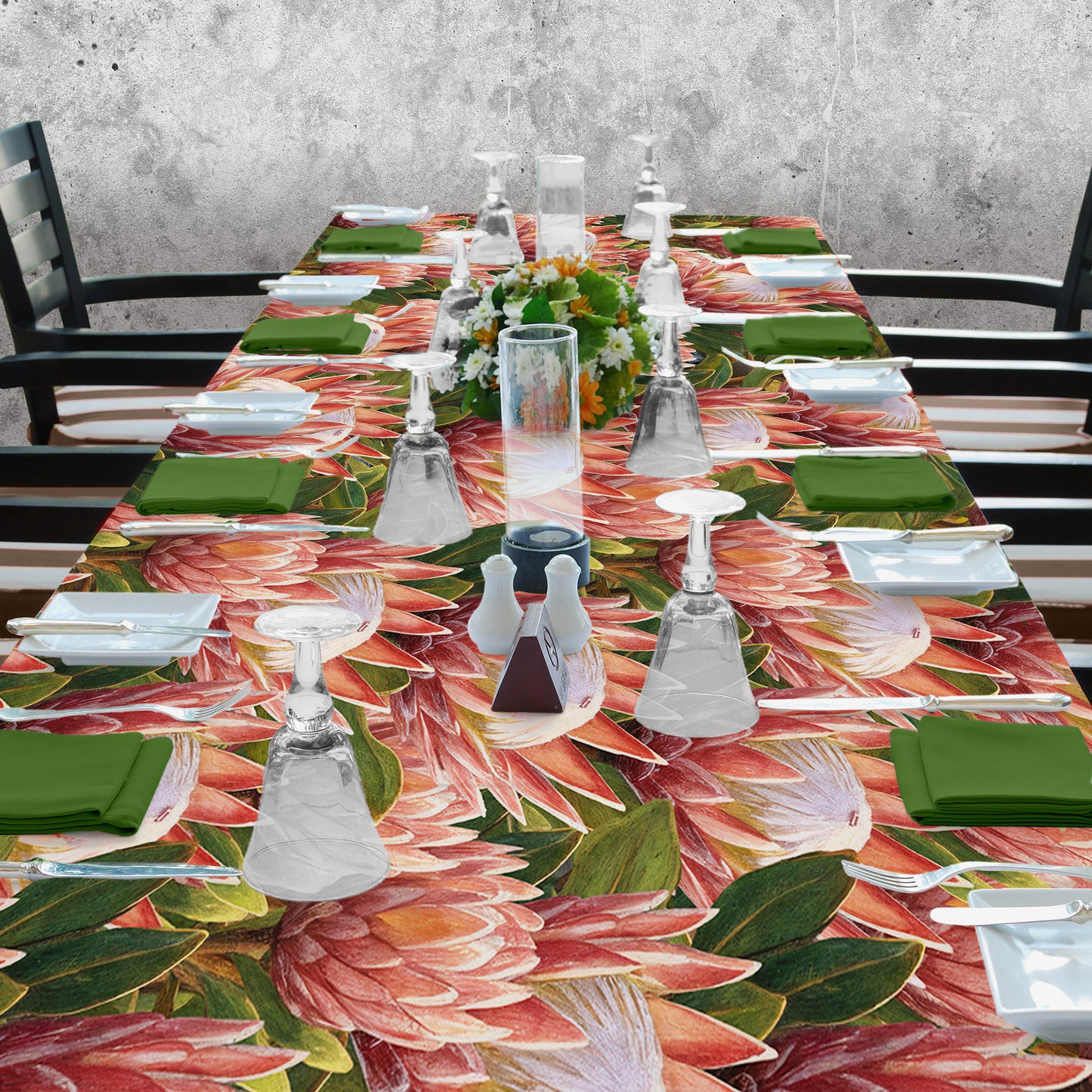 Pink Painted Proteas 3m Rectangle Tablecloth