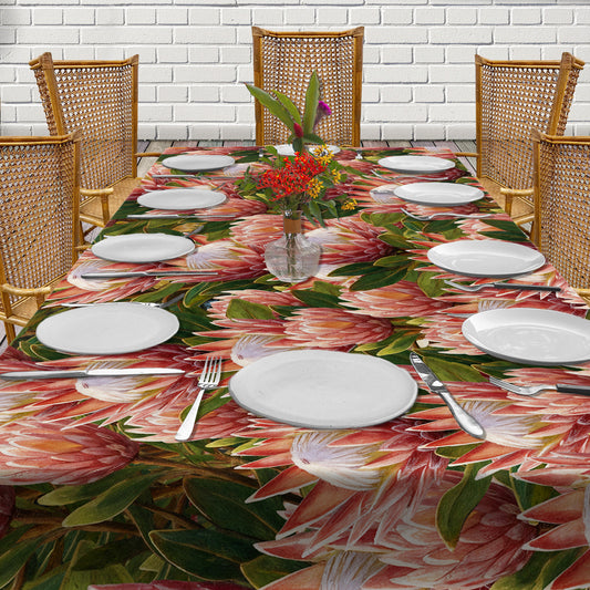 Pink Painted Proteas 3m Rectangle Tablecloth