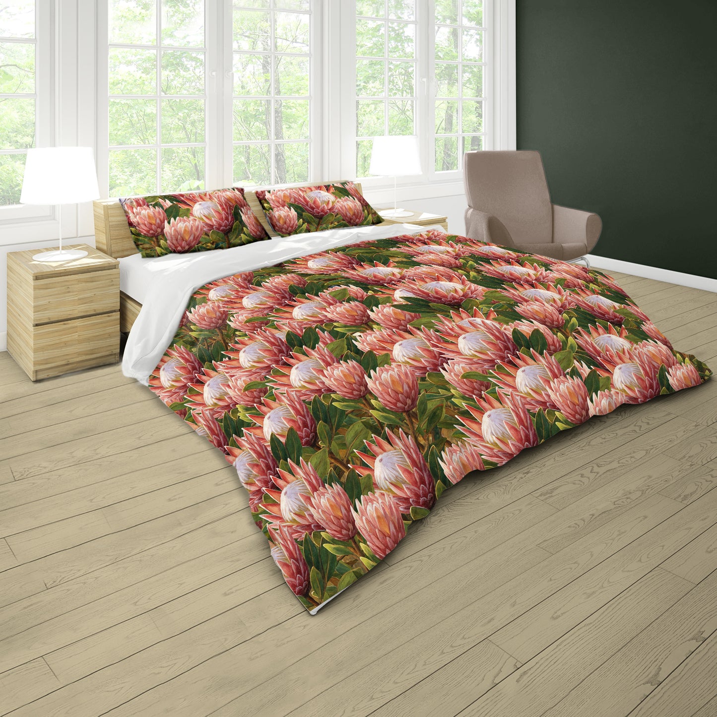 Pink Painted Proteas Duvet Cover Set