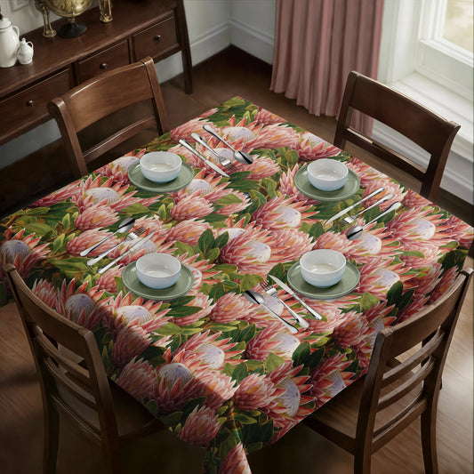 Pink Painted Proteas Square Tablecloth
