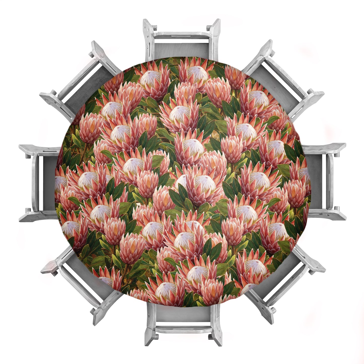 Pink Painted Proteas 2,3m Round Tablecloth