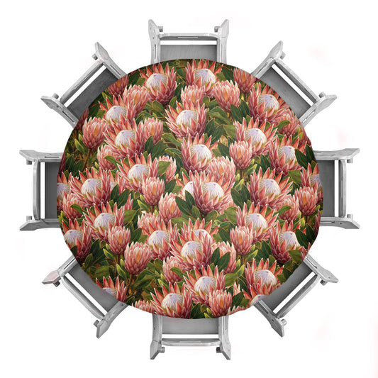 Pink Painted Proteas 2,3m Round Tablecloth