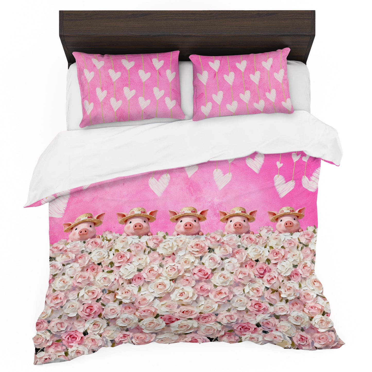 Pink Peeking Piglets Duvet Cover Set