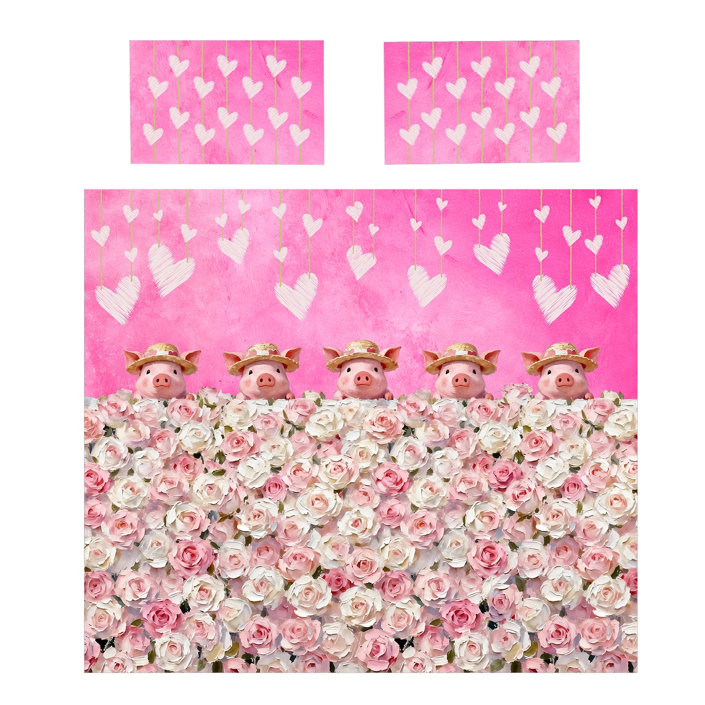 Pink Peeking Piglets Duvet Cover Set