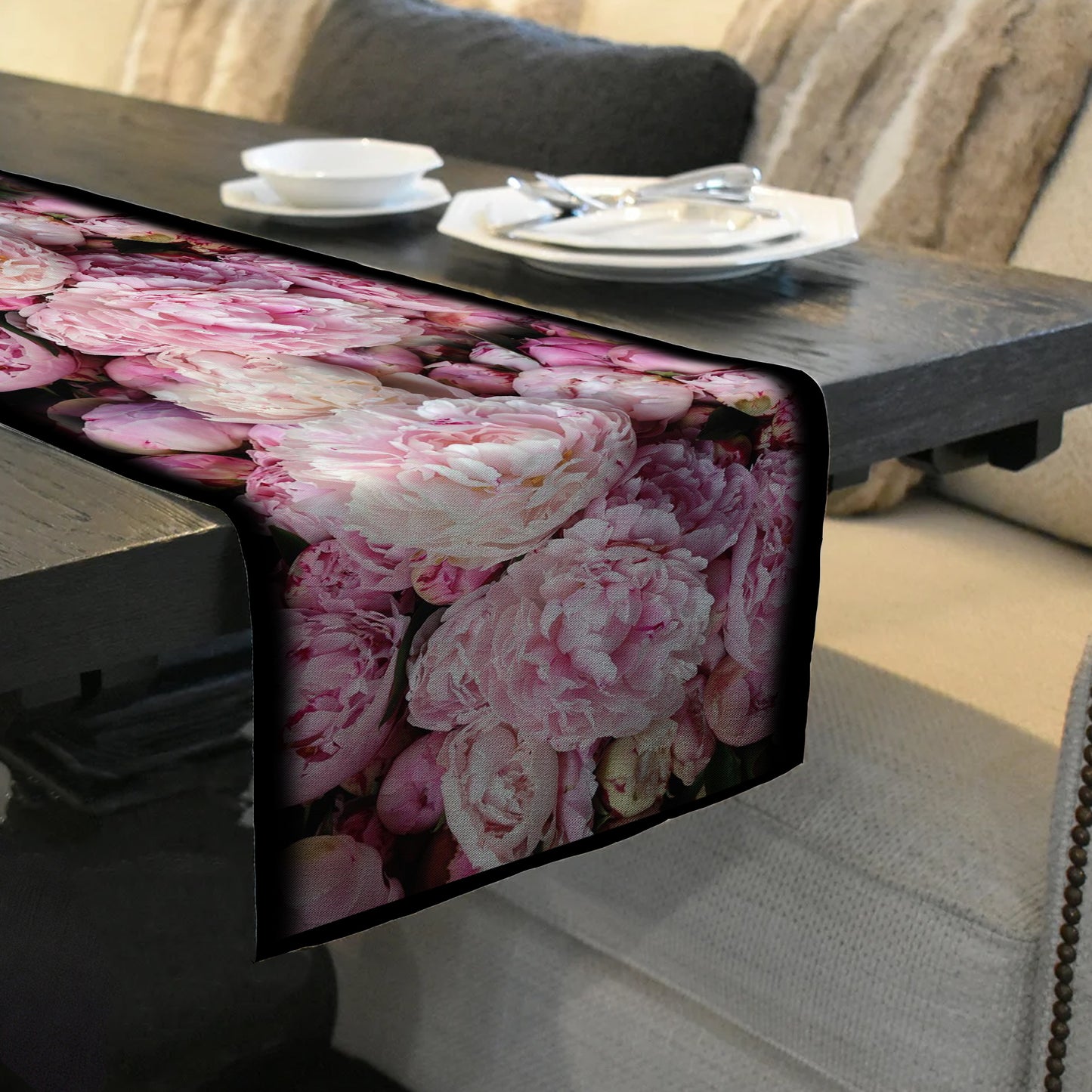 Pink Peonies Table Runner