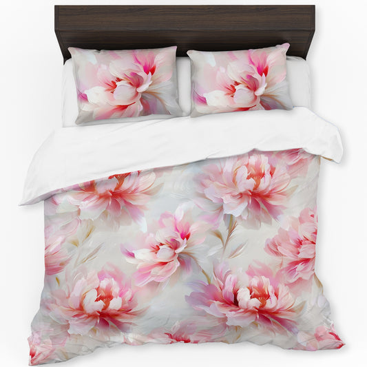 Pink Peonies on Silk Duvet Cover Set