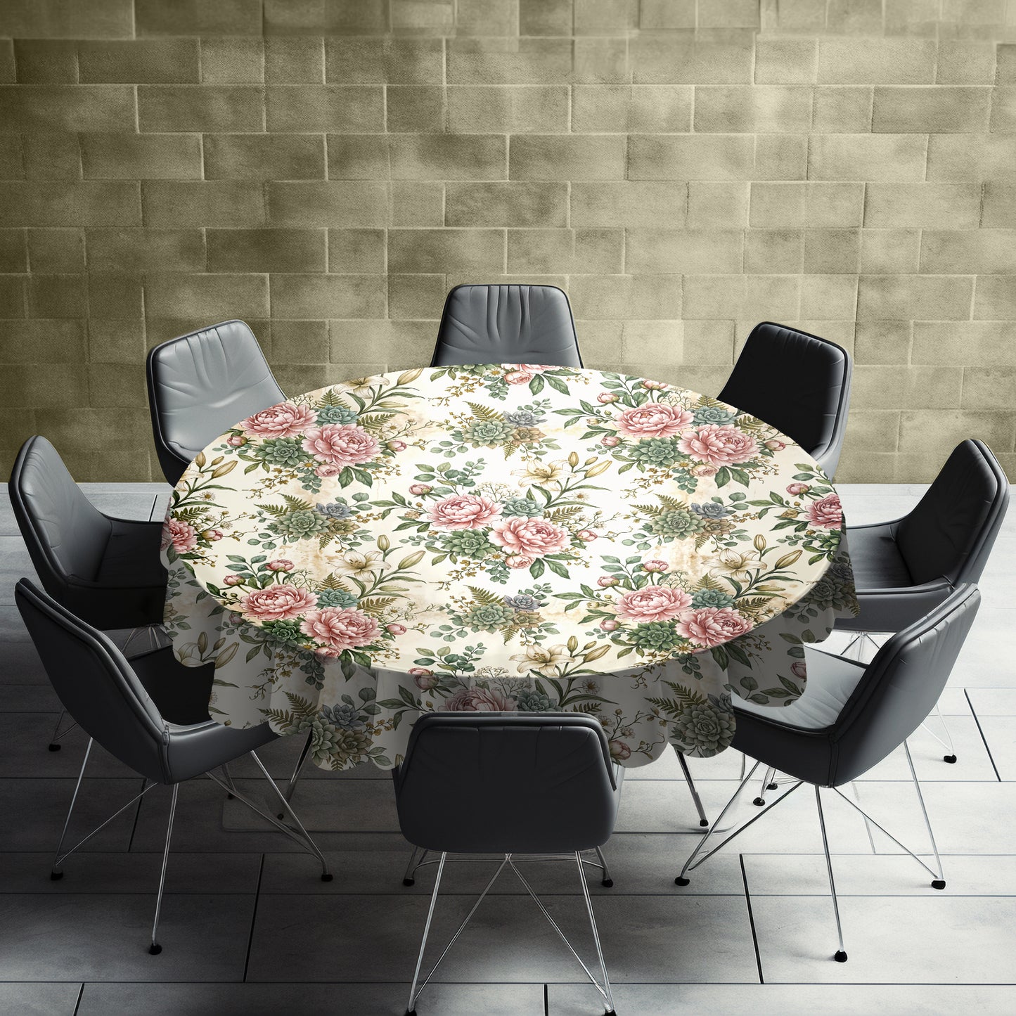 Pink Peony On Cream Round Tablecloth