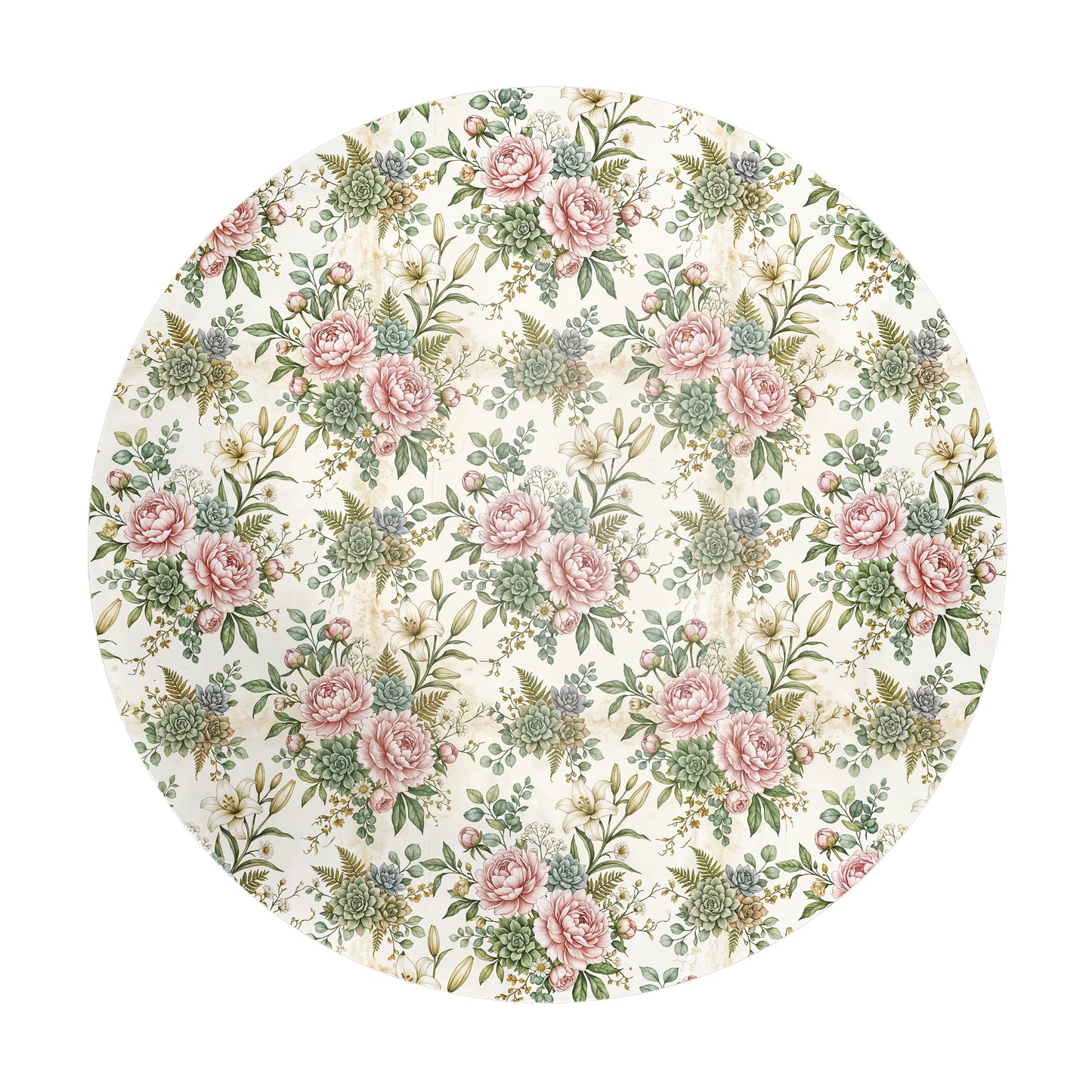 Pink Peony On Cream Round Tablecloth