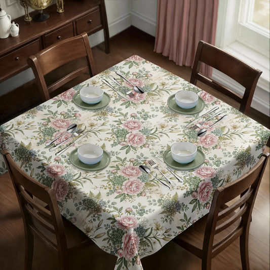 Pink Peony On Cream Square Tablecloth