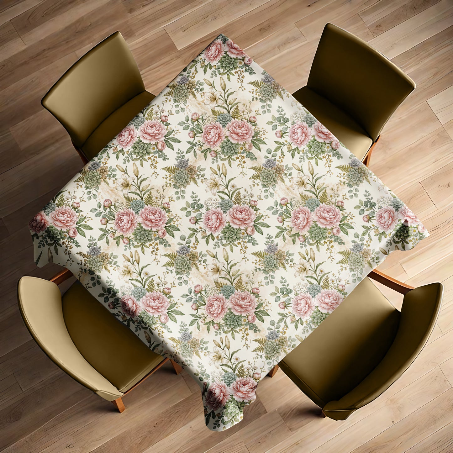 Pink Peony On Cream Square Tablecloth