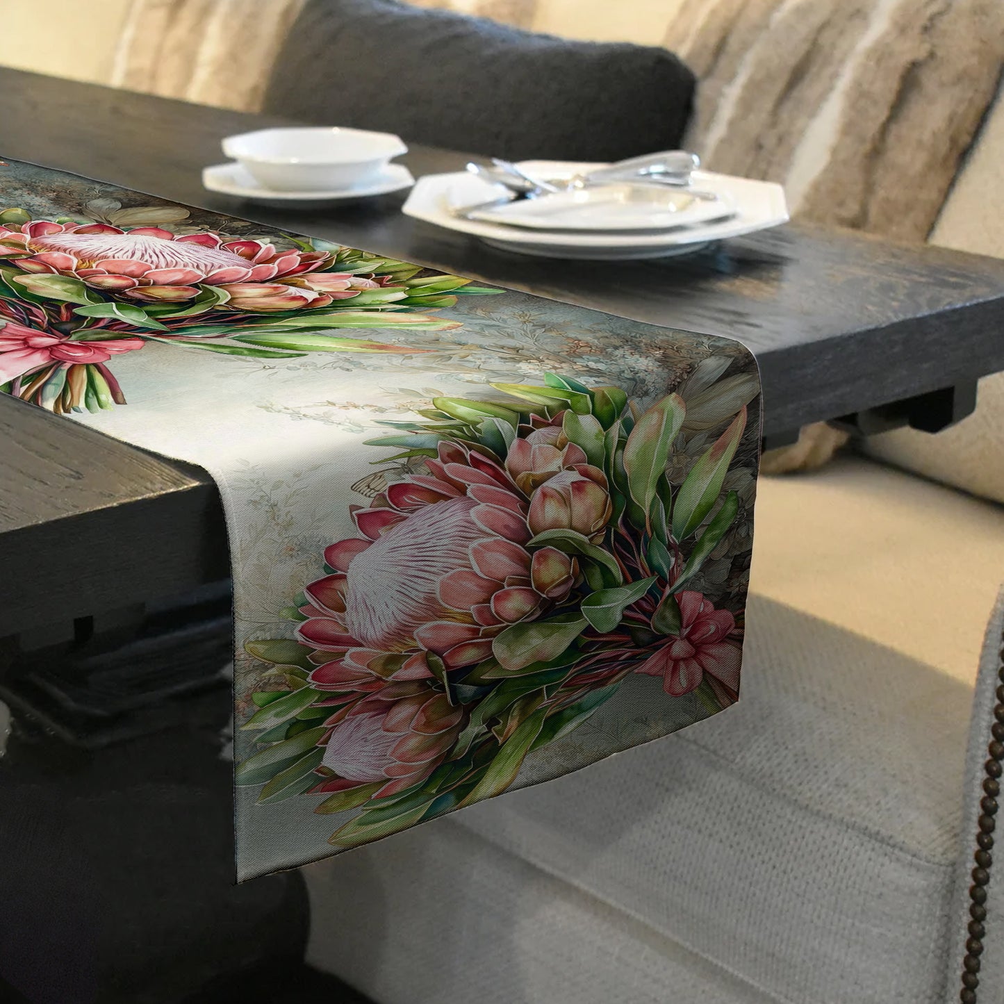 Pink Protea Bouquet Table Runner by Mark van Vuuren