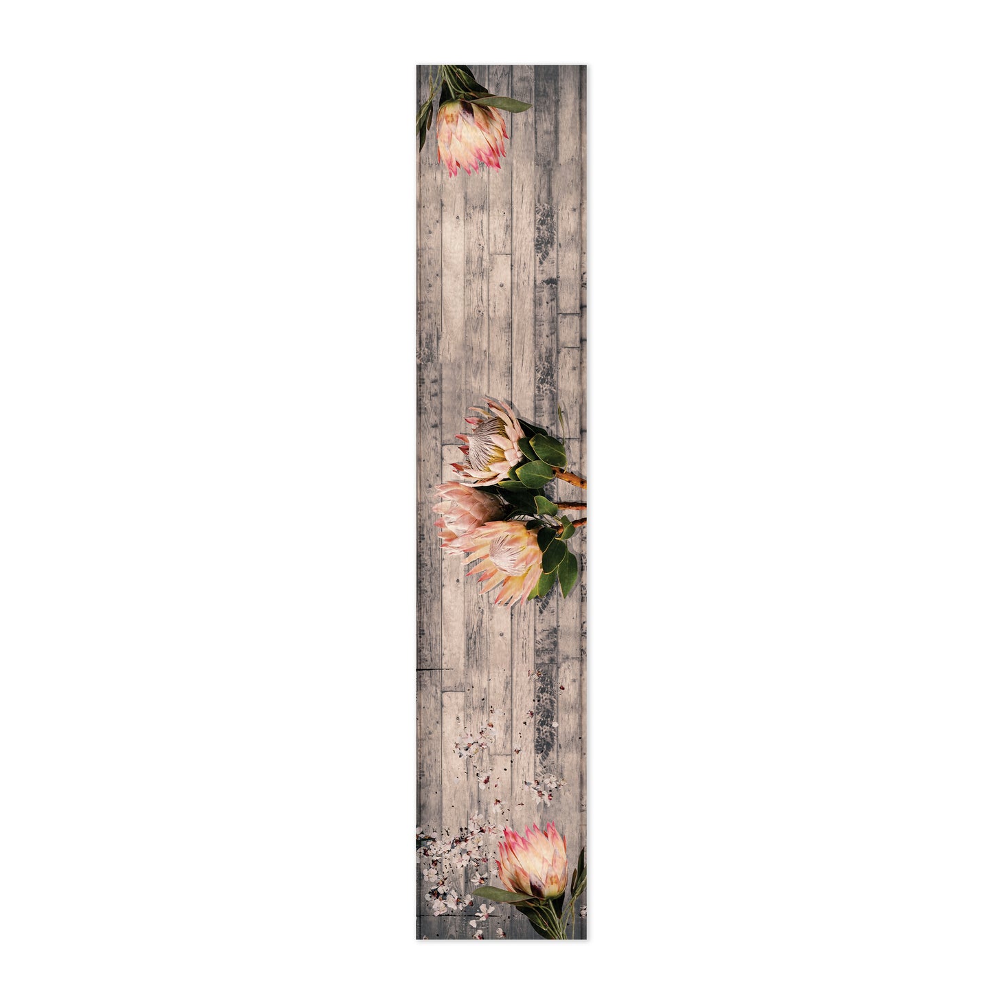 Pink Protea on Wood Table Runner