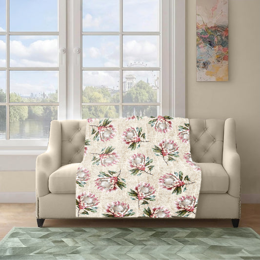 Pink Protea Script Light Weight Fleece Blanket by Mark van Vuuren