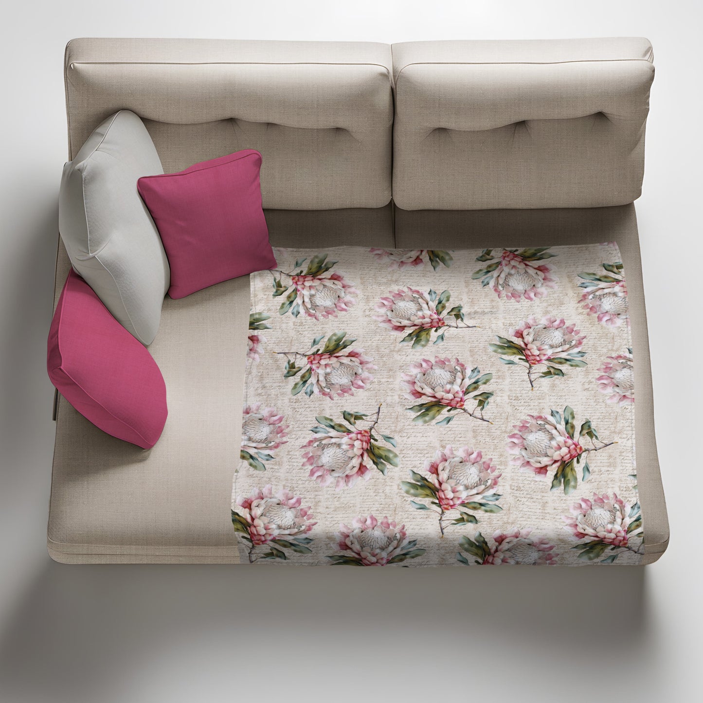 Pink Protea Script Light Weight Fleece Blanket by Mark van Vuuren