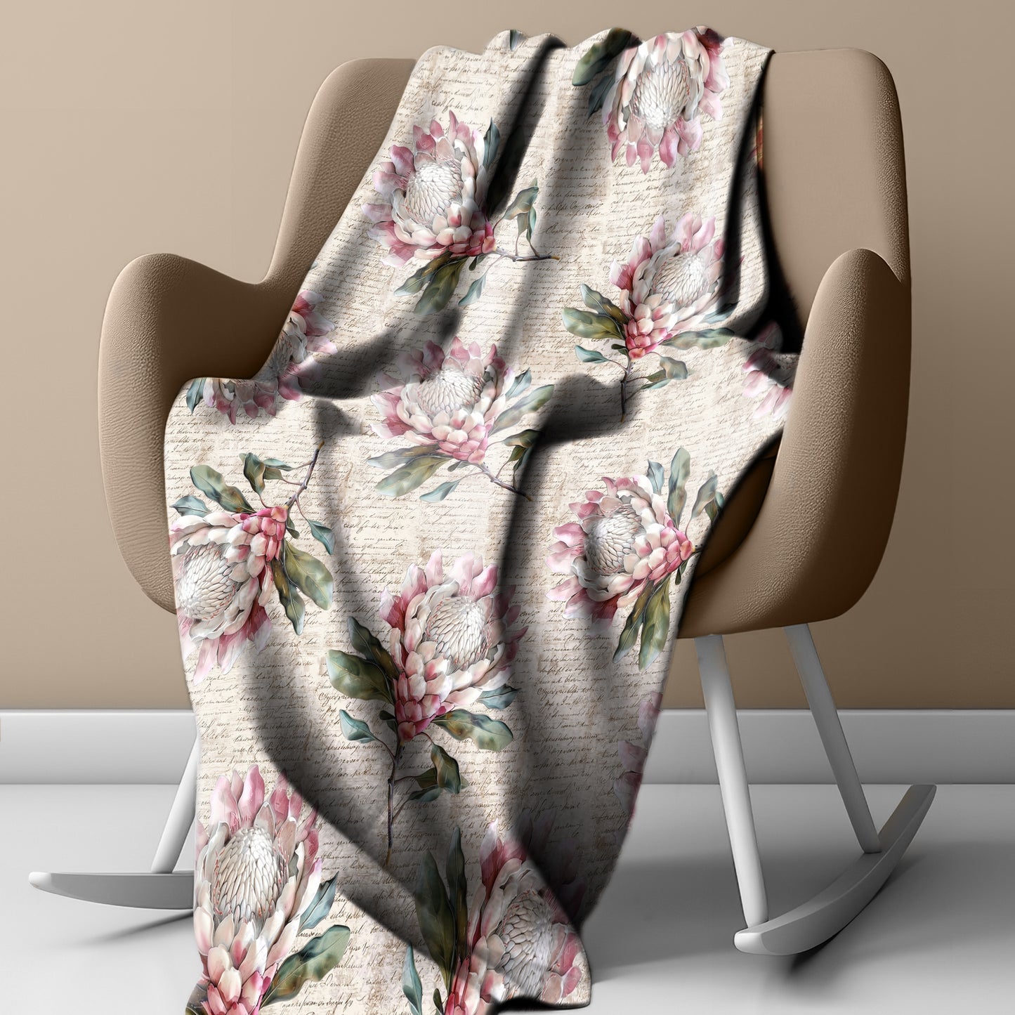 Pink Protea Script Light Weight Fleece Blanket by Mark van Vuuren