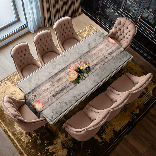 Pink Protea on Wood Table Runner