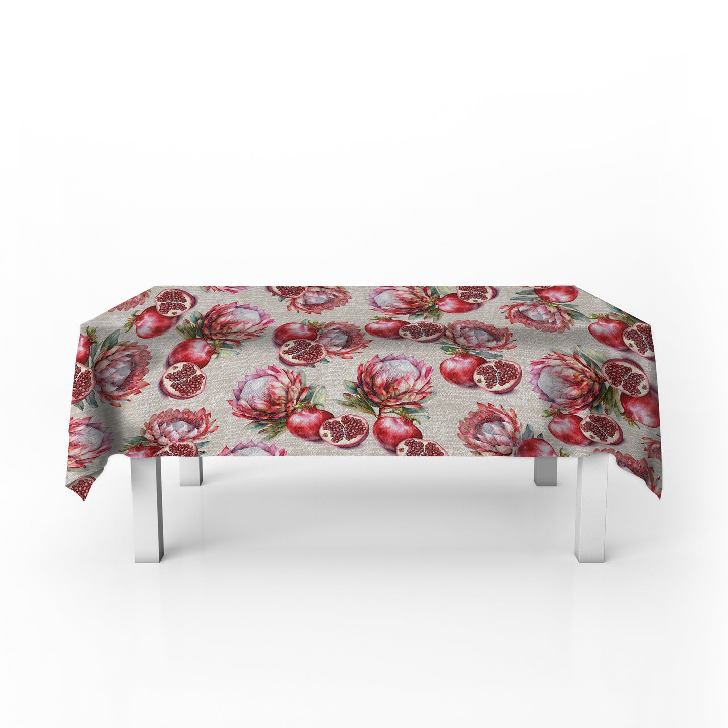 Pink Proteas & Pomegranates Rectangle Tablecloth by Mark van Vuuren