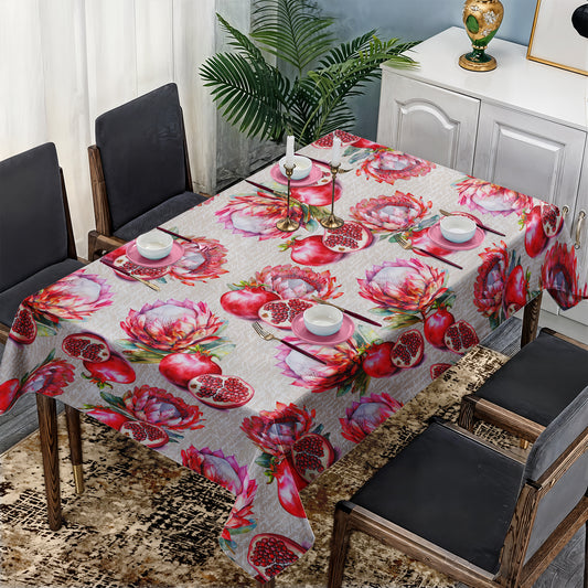 Pink Proteas & Pomegranates Rectangle Tablecloth by Mark van Vuuren