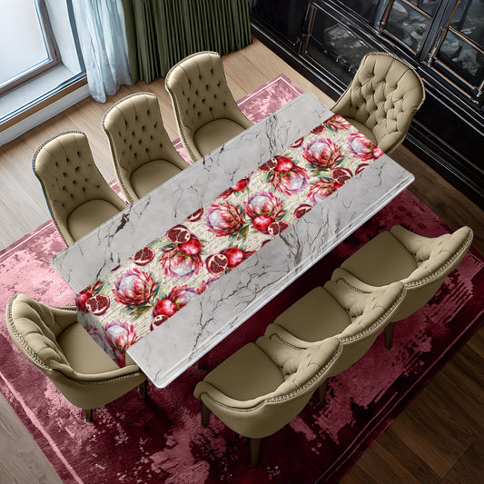 Pink Proteas & Pomegranates Script Table Runner by Mark van Vuuren
