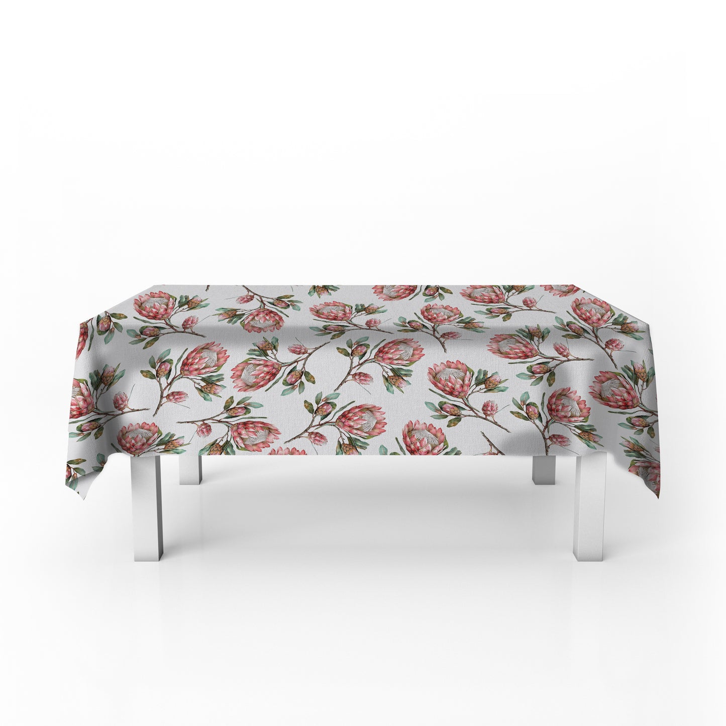 Pink Proteas on White Rectangle Tablecloth by Mark van Vuuren