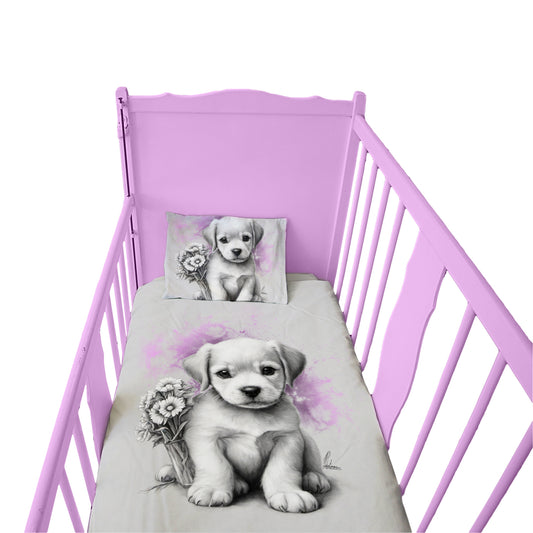 Pink Puppy Cot Duvet Set By Nathan Pieterse