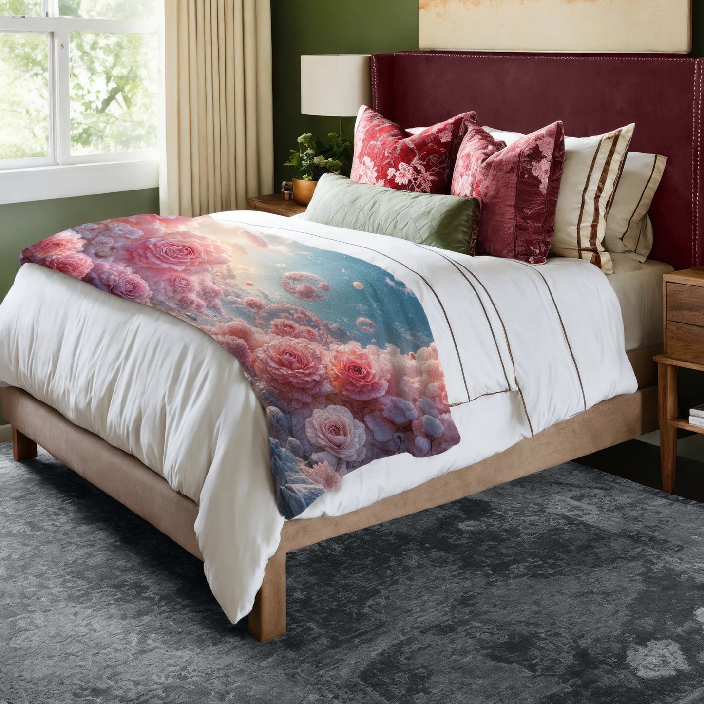 Pink Rose Bubbles Bed Throw