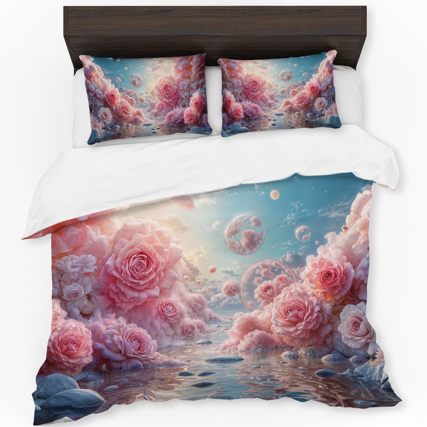 Pink Rose Bubbles Duvet Cover Set