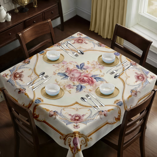 Pink Rose on Cream Square Tablecloth