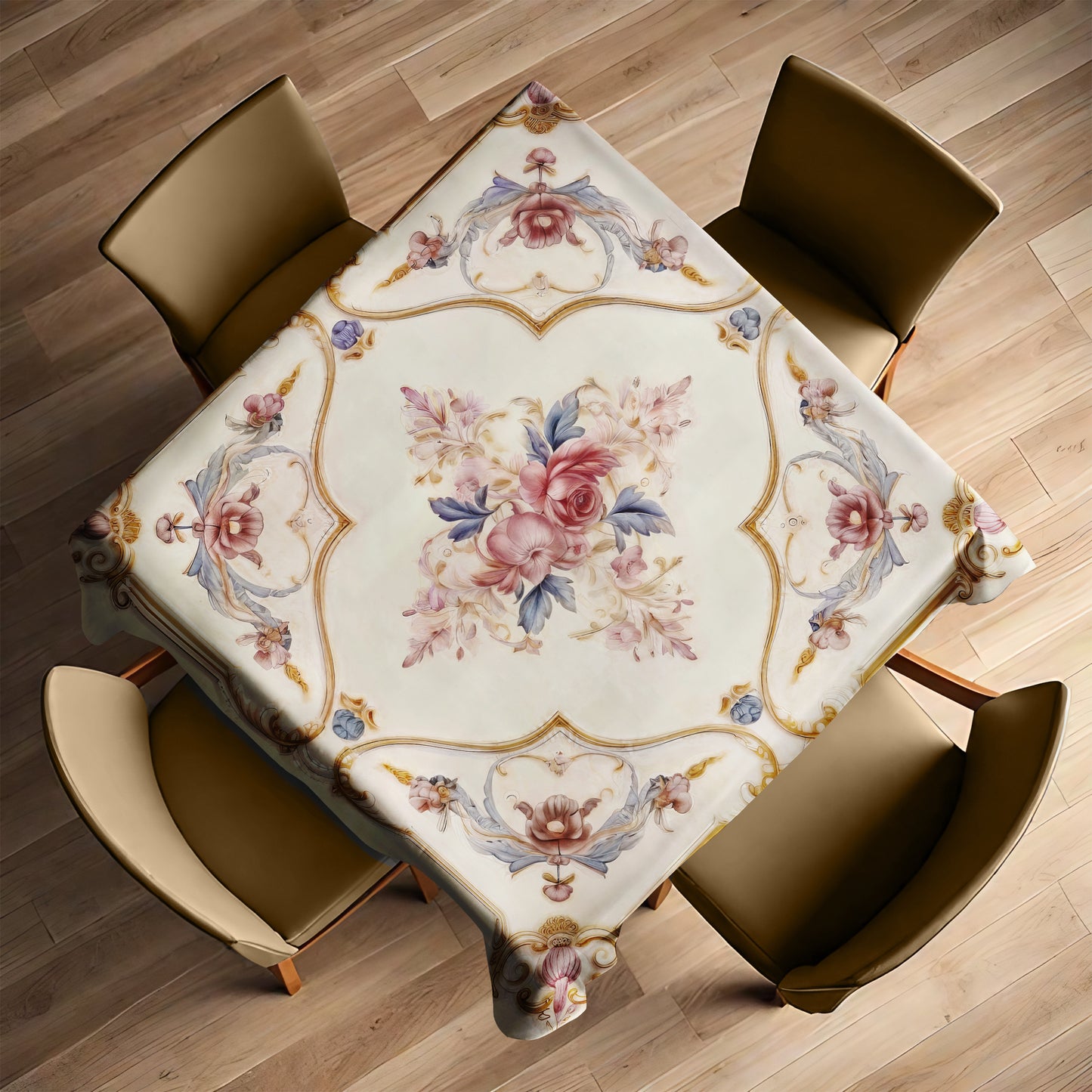 Pink Rose on Cream Square Tablecloth