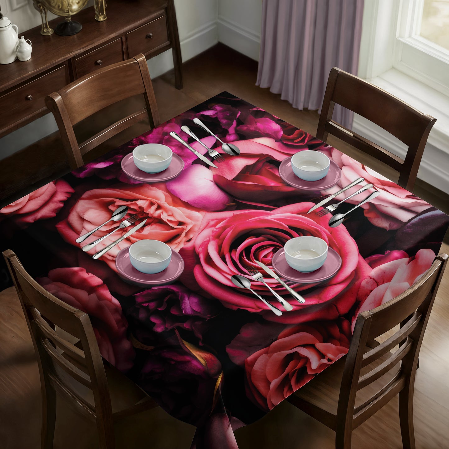 Pink Roses Square Tablecloth