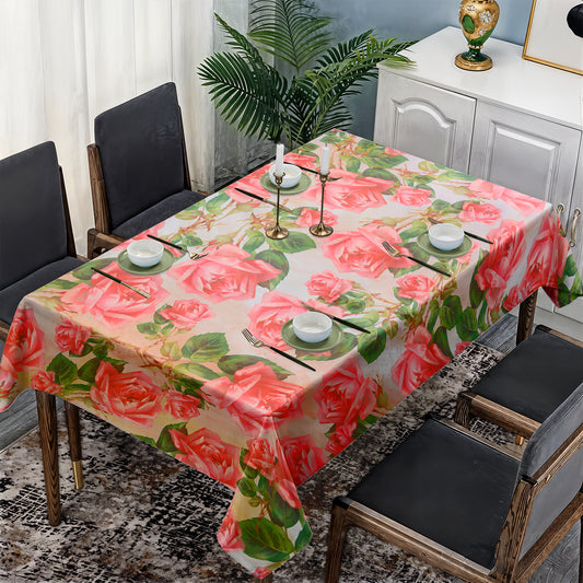 Pink Roses & Green Leaves Rectangle Tablecloth By Mark Van Vuuren