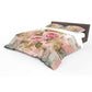 Pink Roses in Gold Leaf Duvet Cover Set
