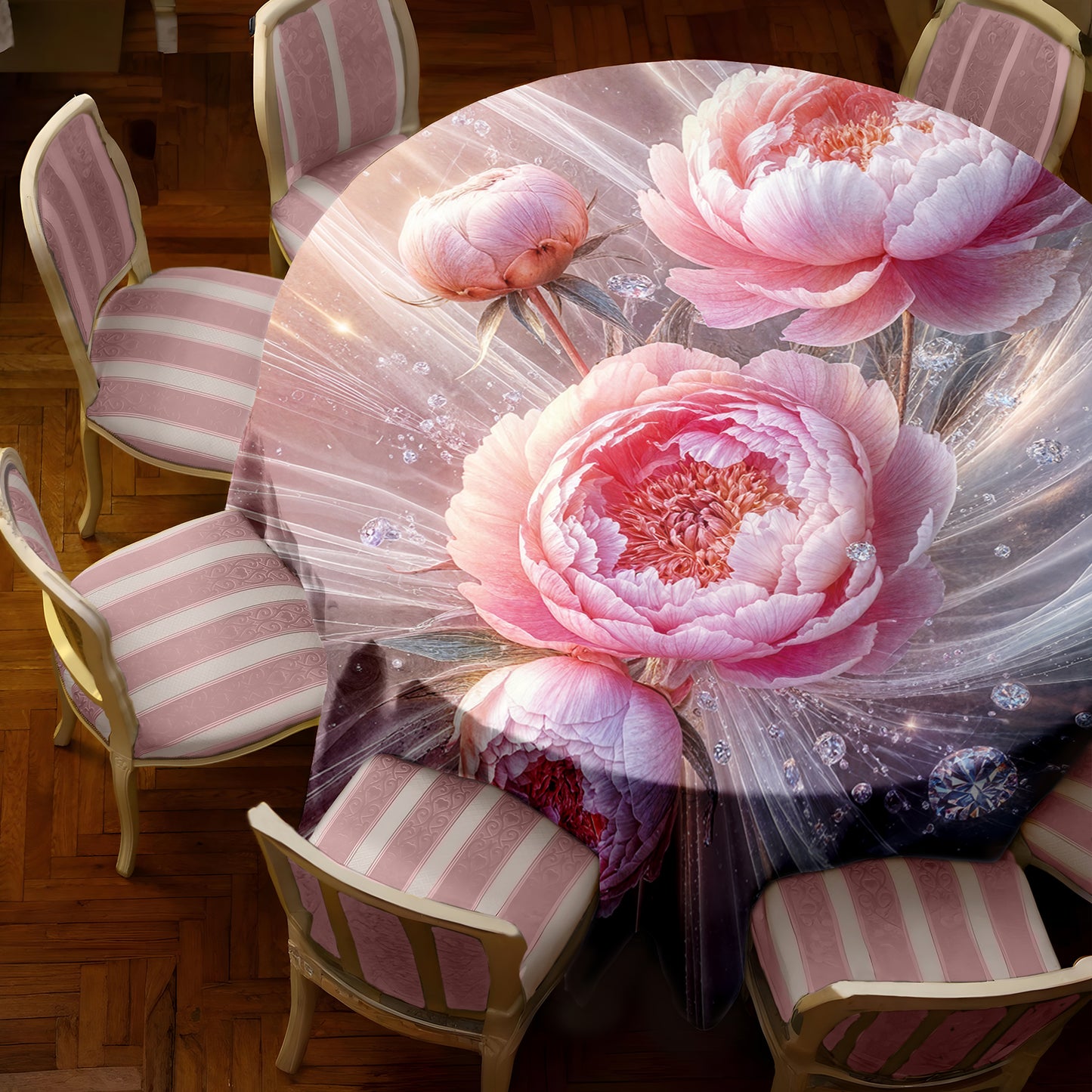 Pink Roses on Silk 2,3m Round Tablecloth