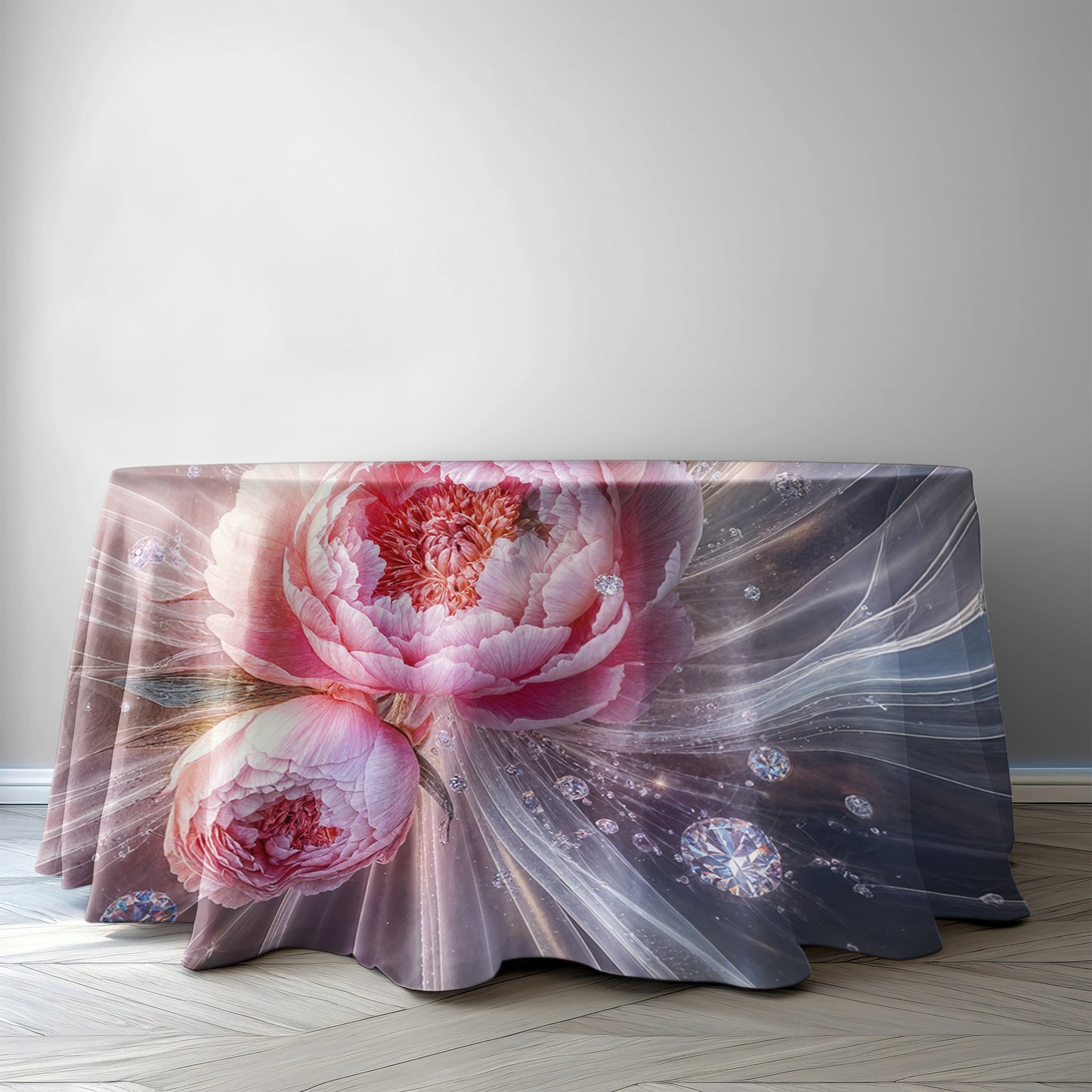 Pink Roses on Silk 2,3m Round Tablecloth