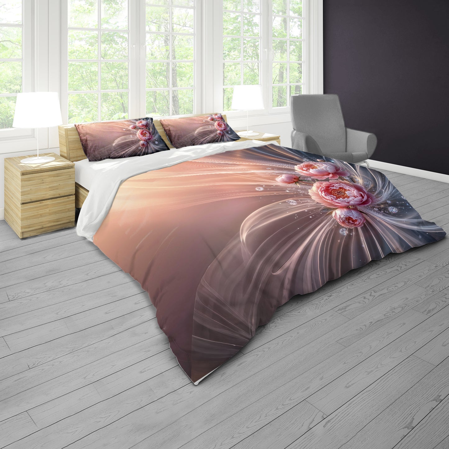 Pink Silk Beams Duvet Cover Set