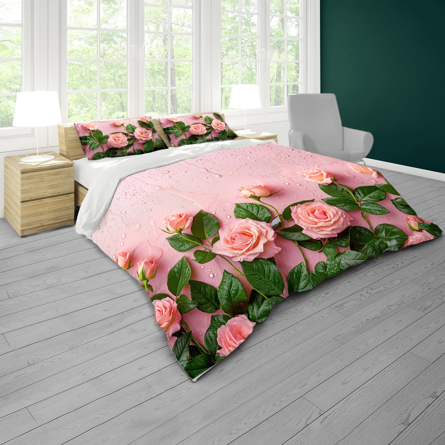 Pink Water Rose Duvet Cover Set