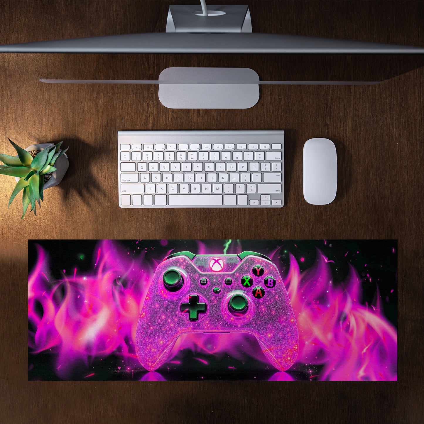 Pink Xbox Controller Flames Desk Pad