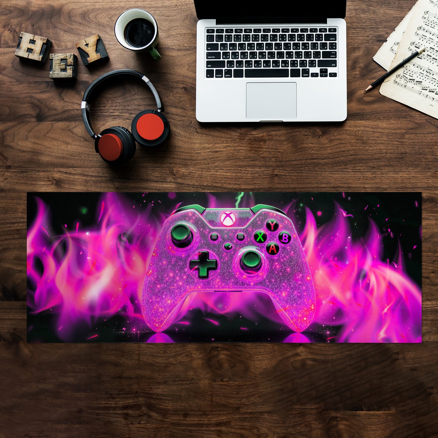 Pink Xbox Controller Flames Desk Pad