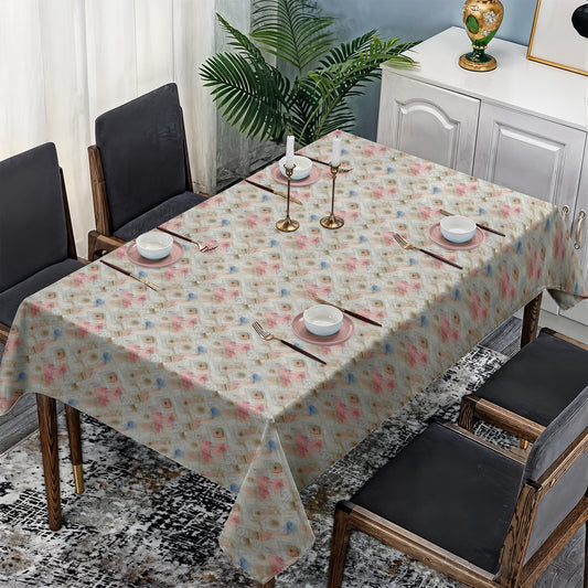 Pink, Blue Beige Geometric Lines Rectangle Tablecloth