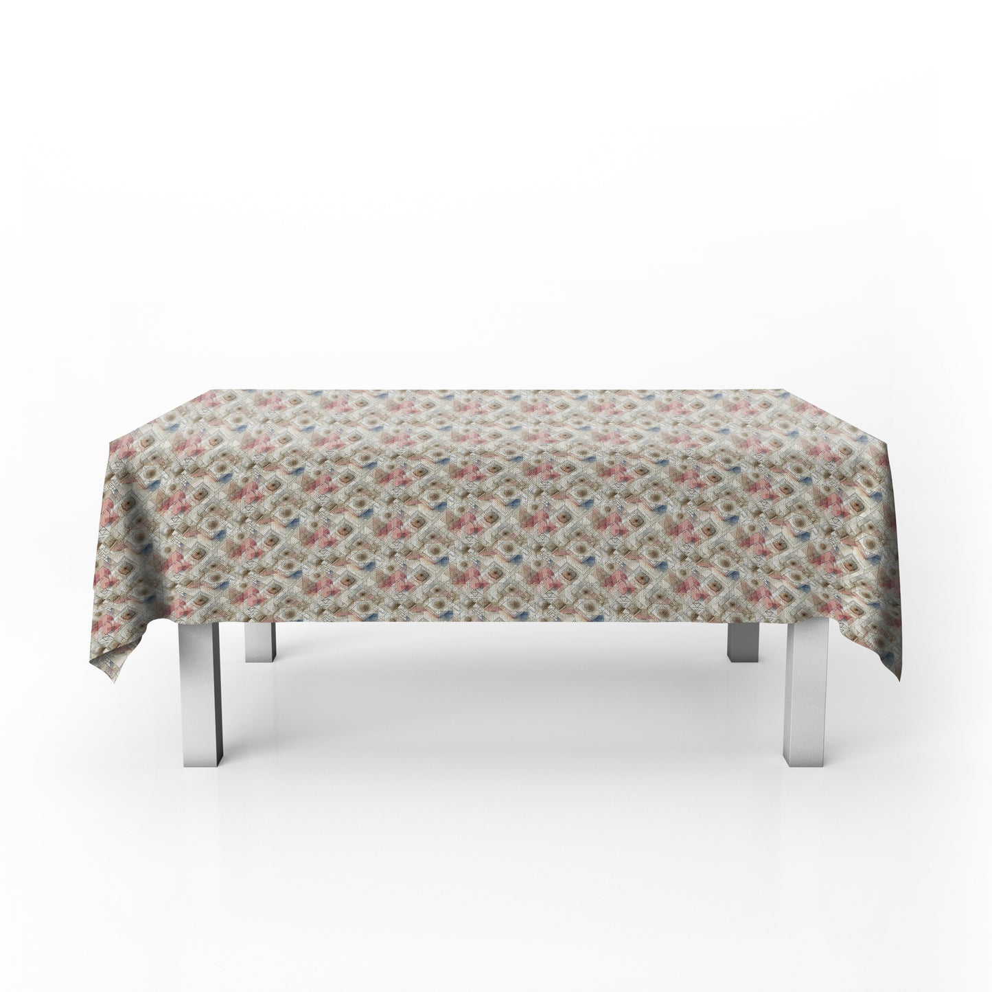 Pink, Blue Beige Geometric Lines Rectangle Tablecloth