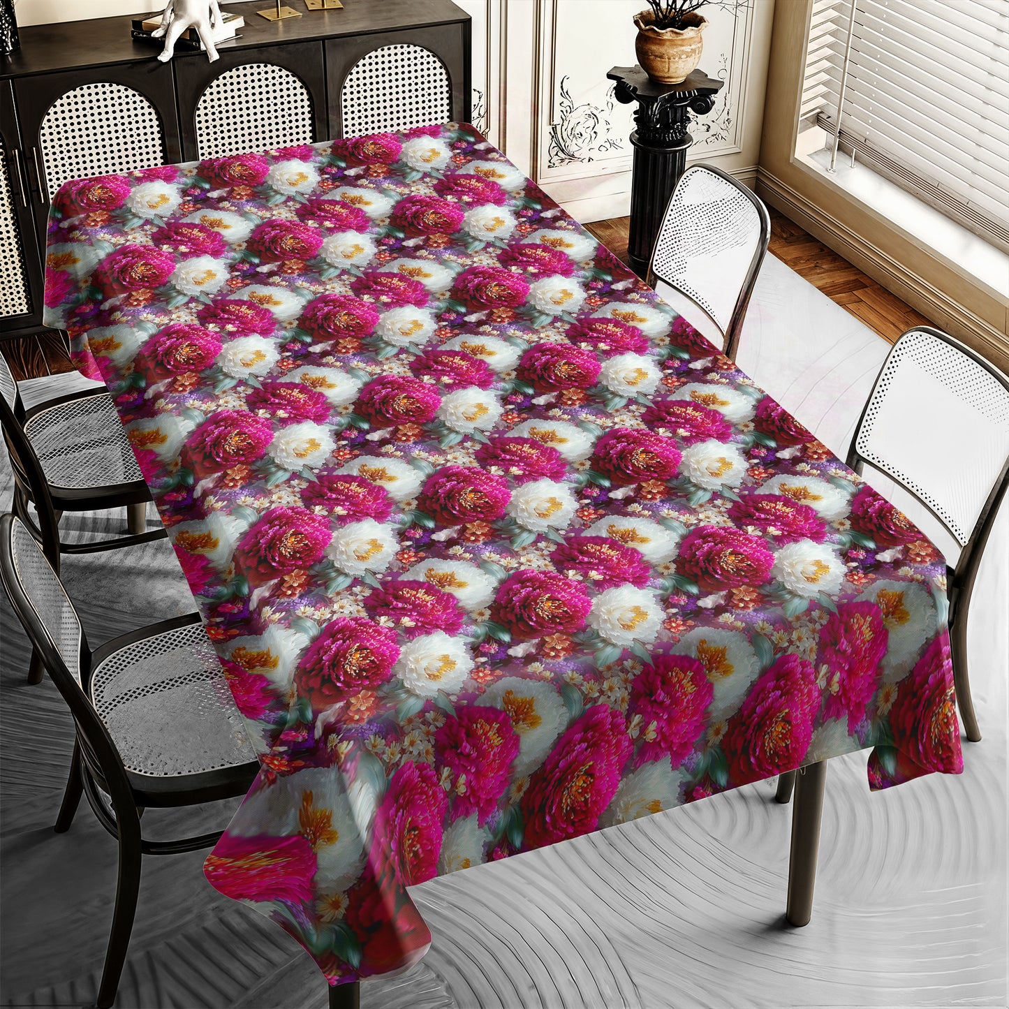 Pink & White Floral Rectangle Tablecloth