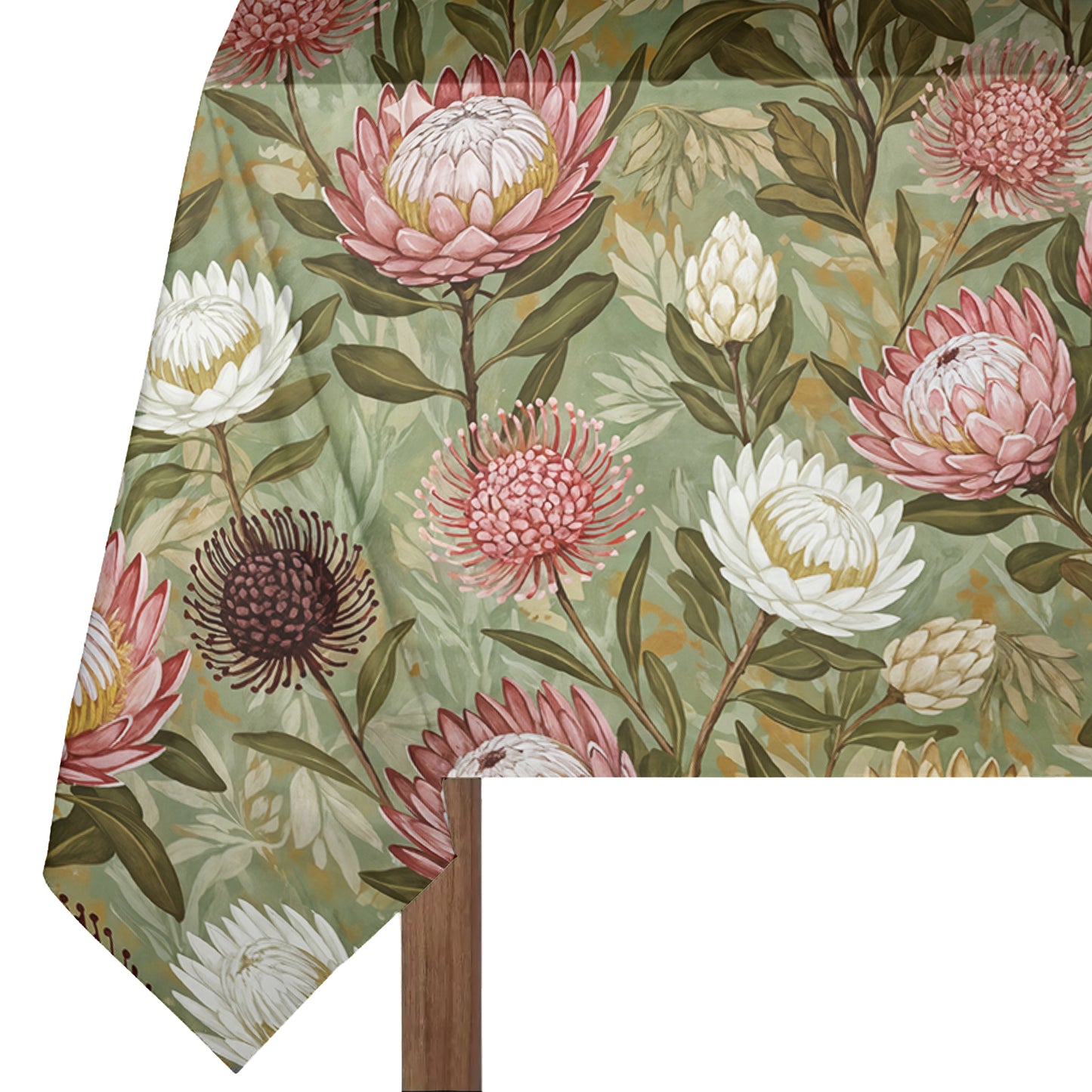 Pink & White Proteas On Green 3m Rectangle Tablecloth